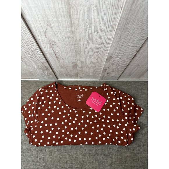 Isabel Maternity Rust Brown White Polka Dot Ruched Dress Midi L Summer Beach - Picture 3 of 7